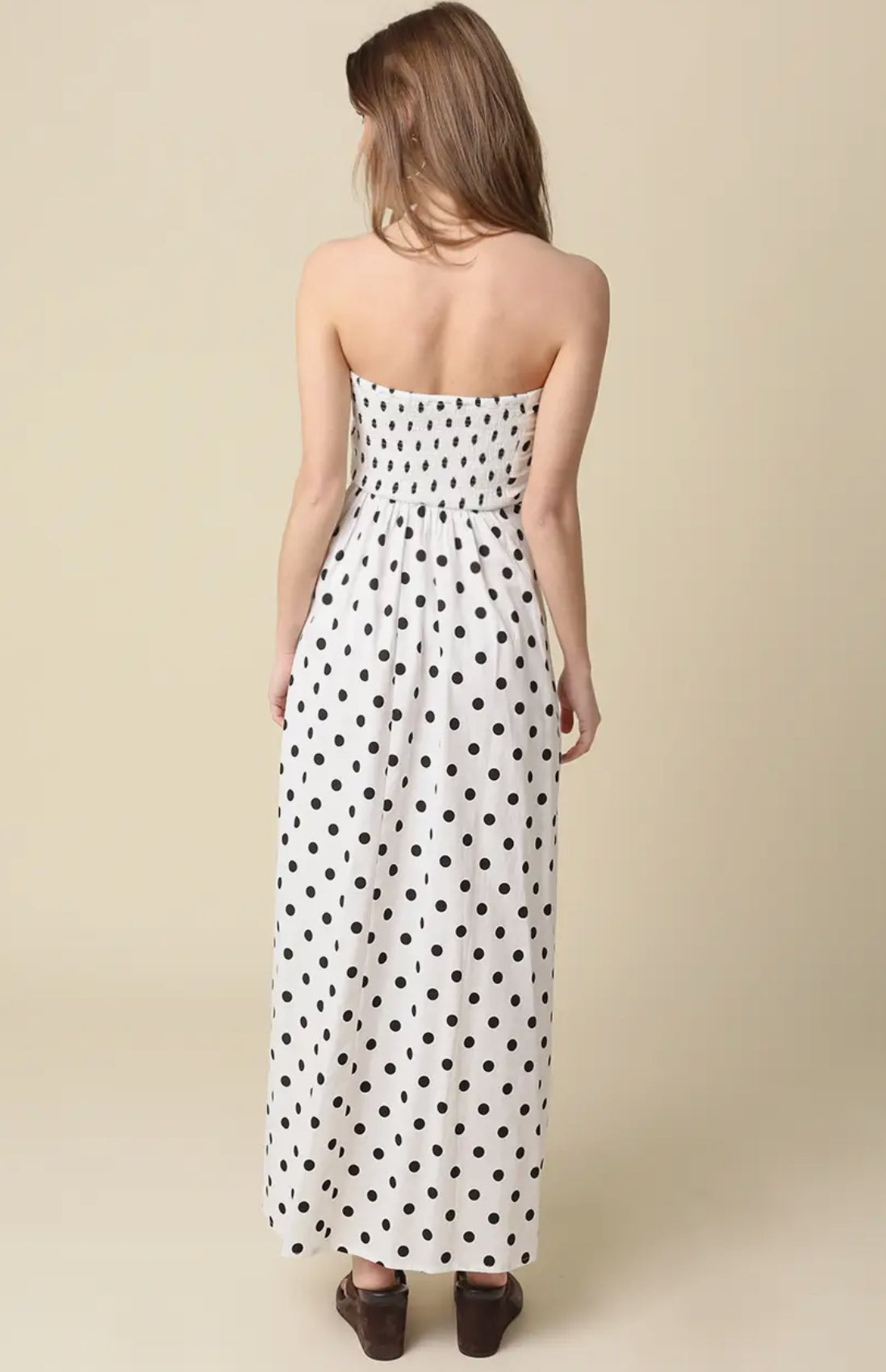 Vivian strapless polka dot maxi dress