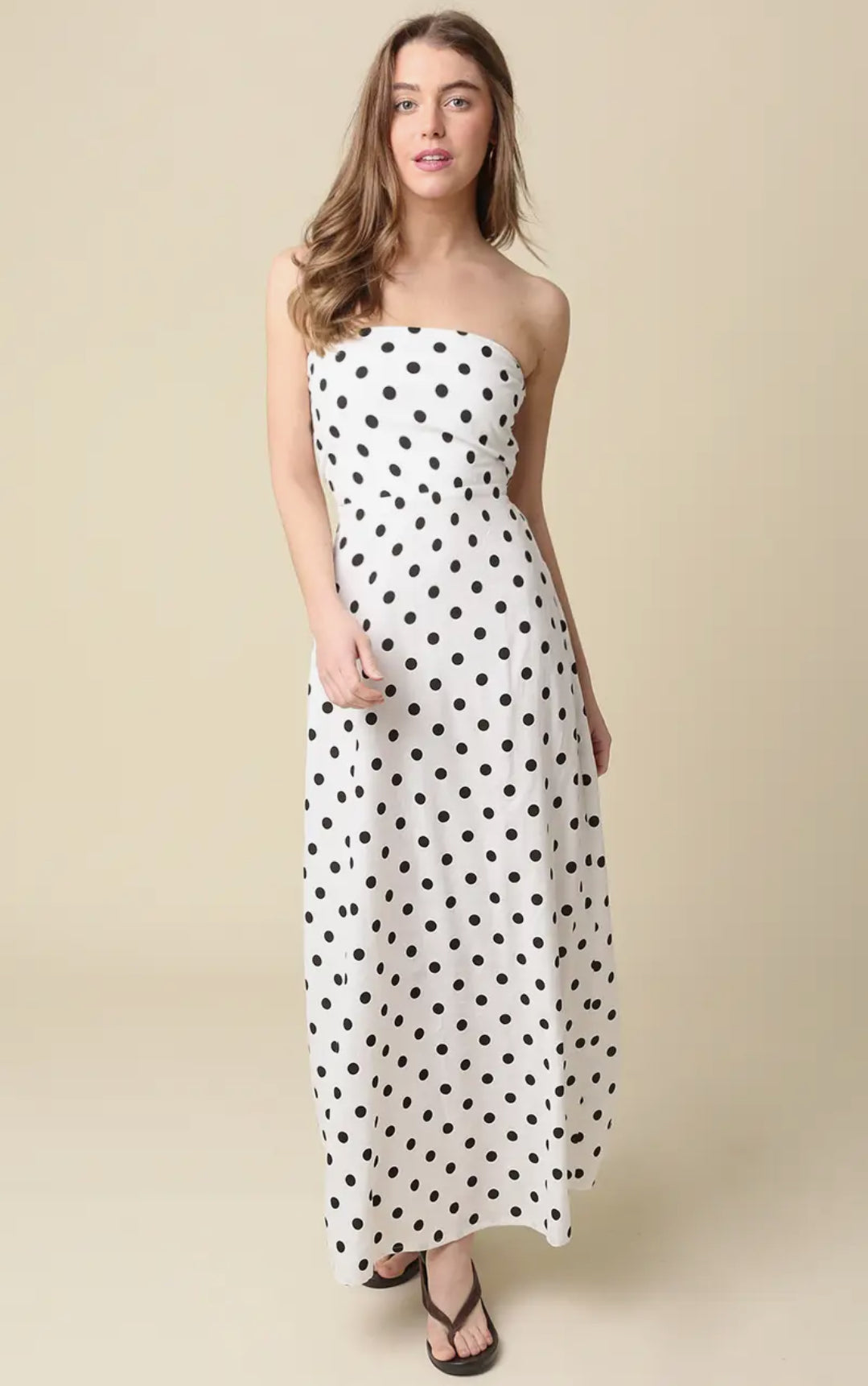 Vivian strapless polka dot maxi dress