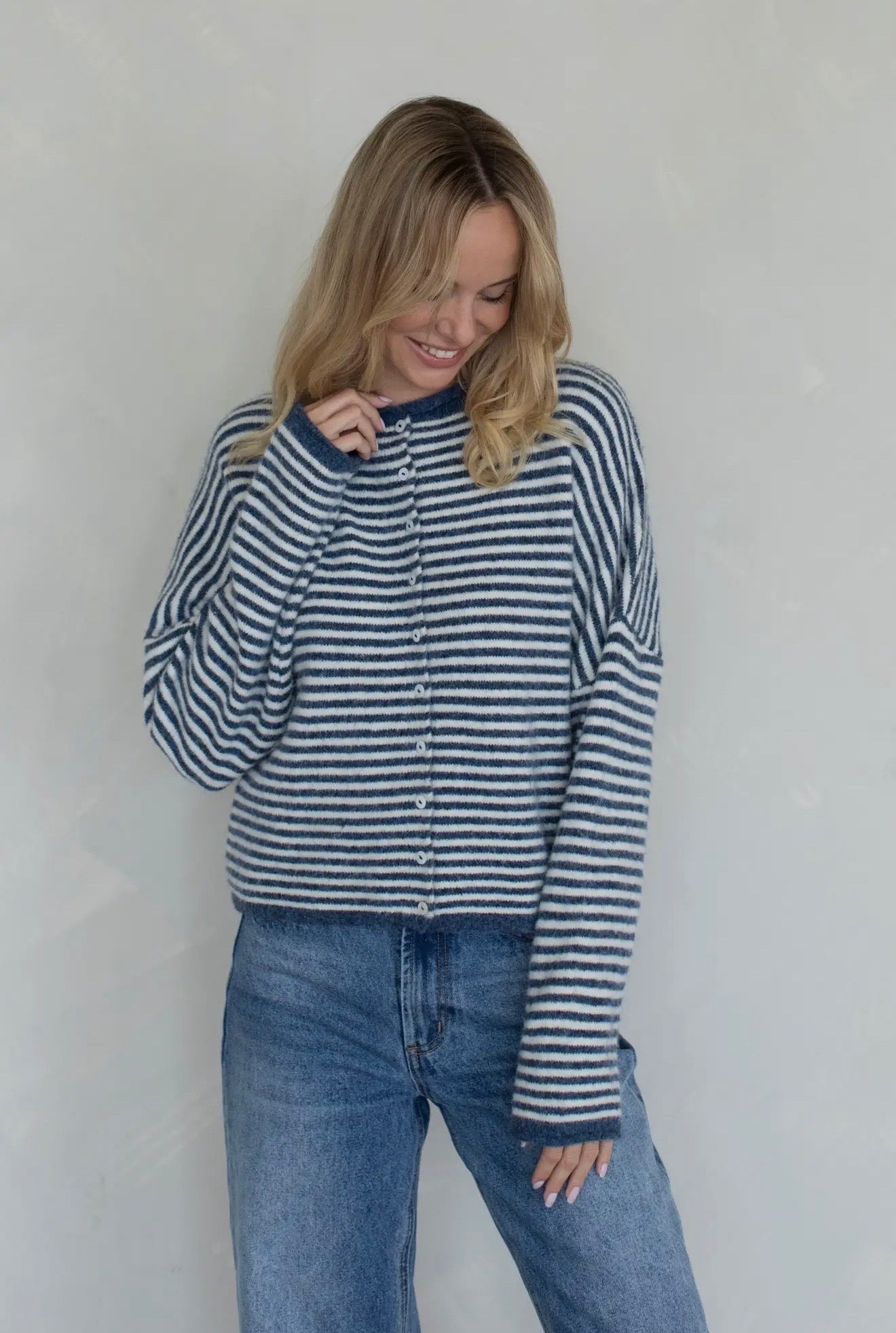 Piper Cardigan Mini Stripe Denim Blue