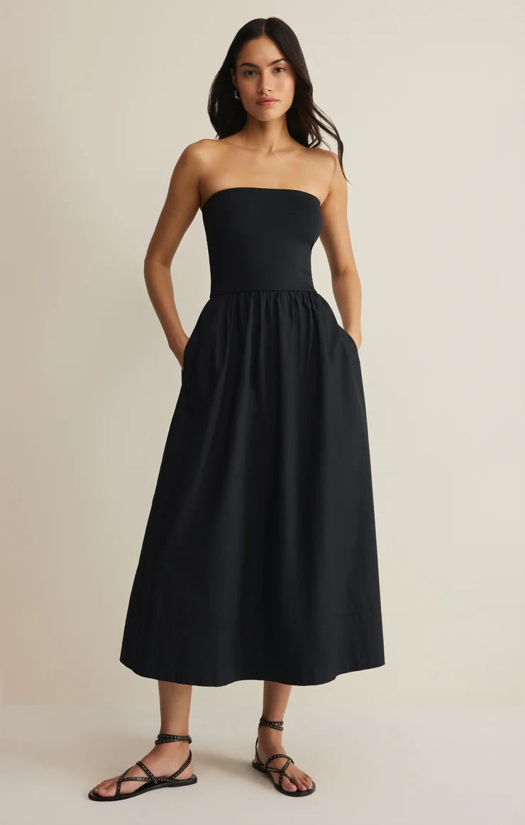 Sunsought Strapless Midi Dress Black