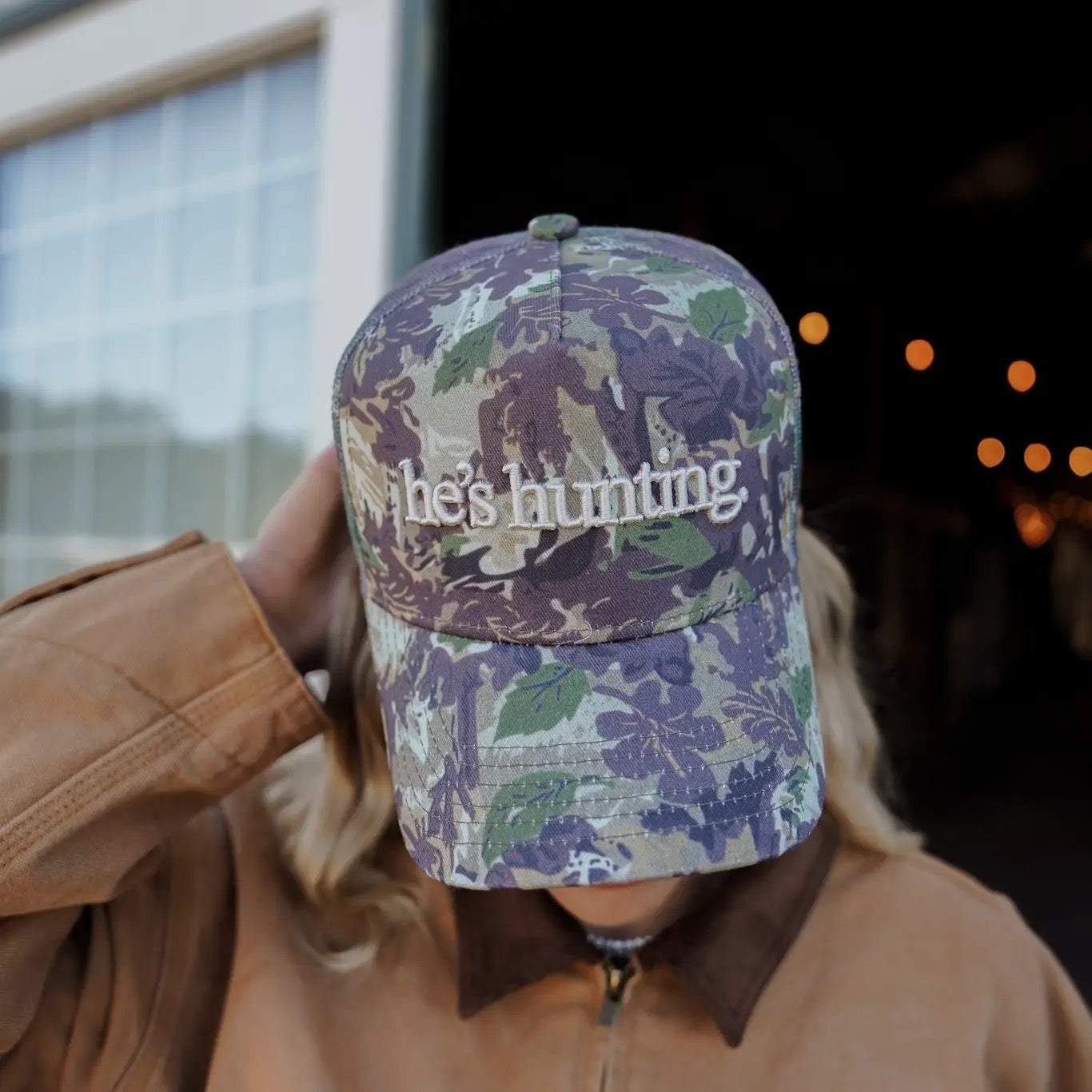 He's Hunting Camo Vintage Trucker Hat
