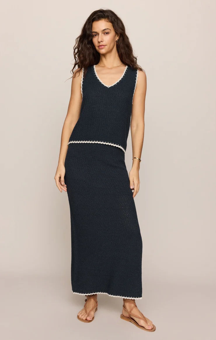 Yessenia Whipstitch Midi Skirt