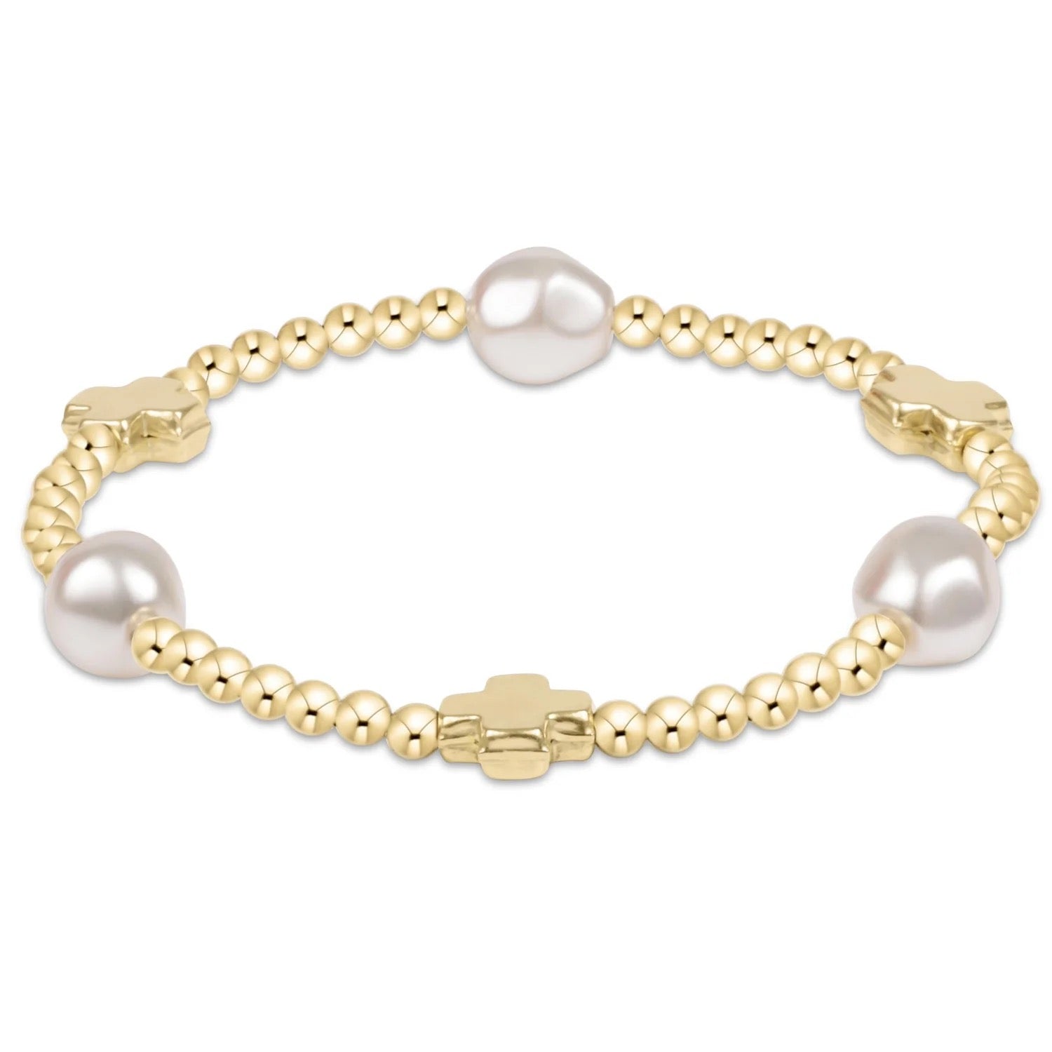 signature cross admire pearl pattern 3mm bead bracelet-gold