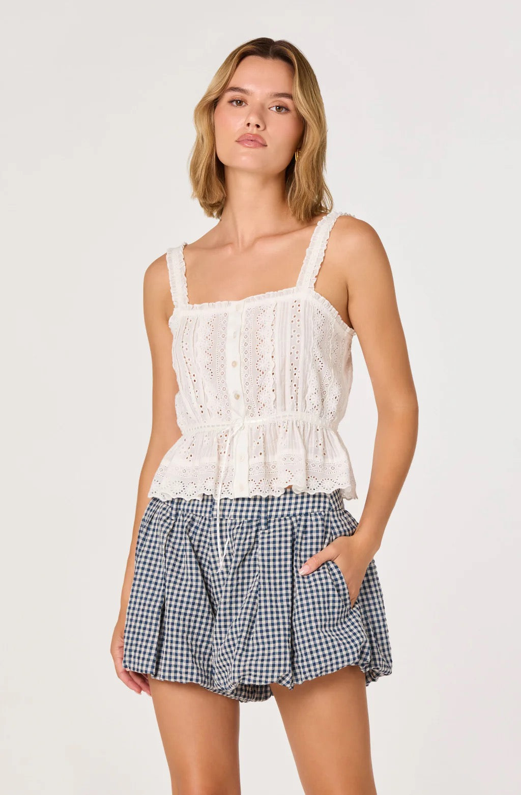 Saanvi Eyelet Lace Peplum Top