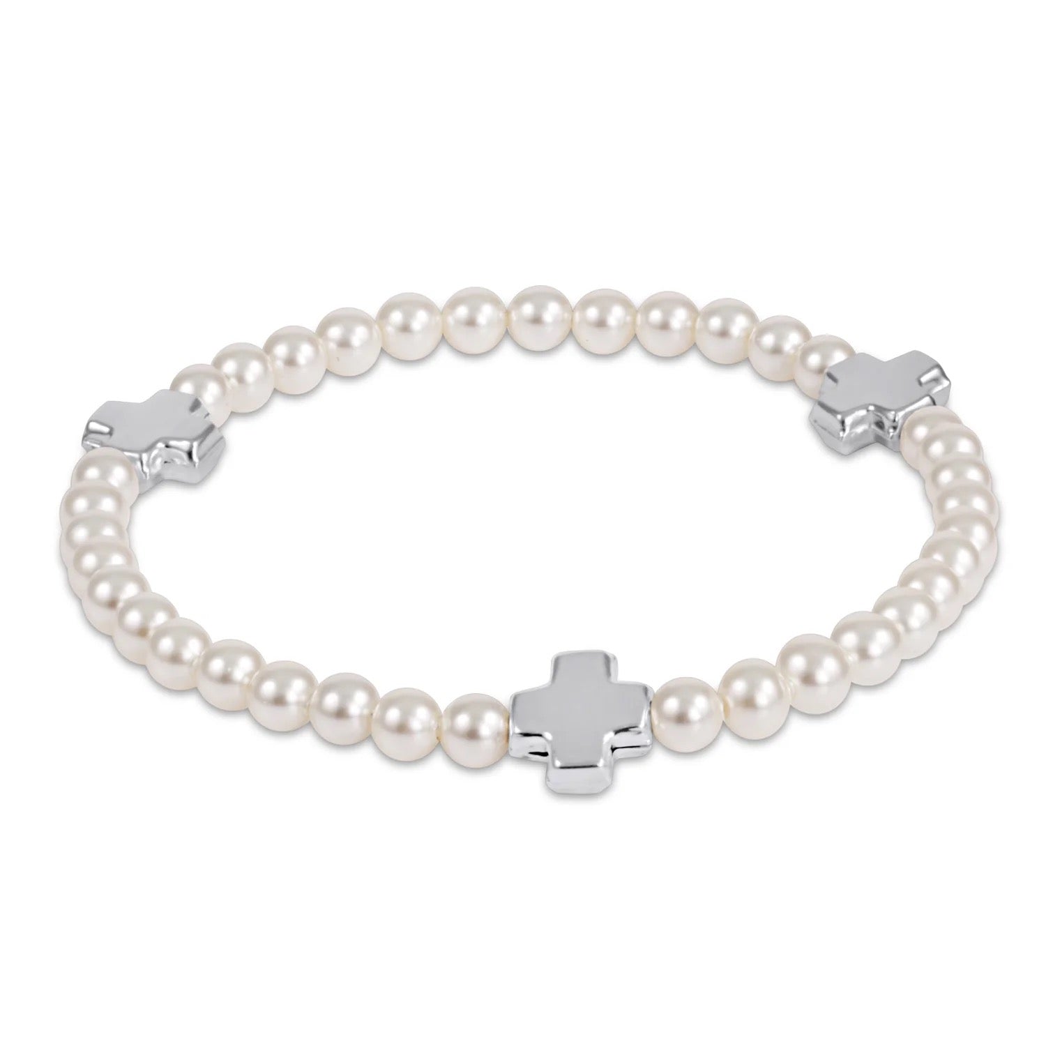 signature cross pearl pattern 4mm bead bracelet - sterling