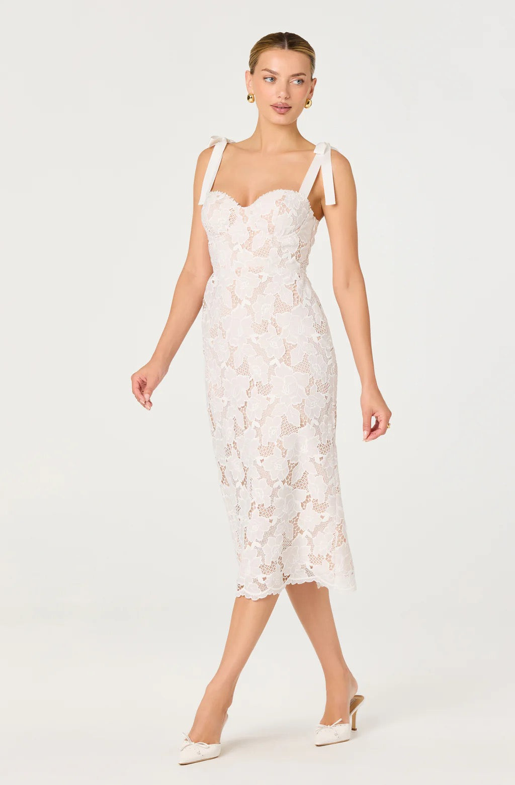 Donne Floral Lace Corset Midi Dress