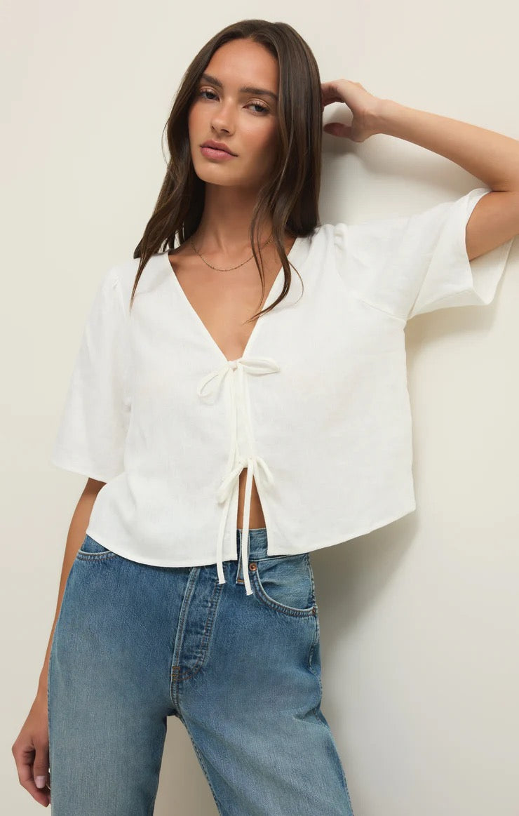 La Belle Linen Cropped Top White