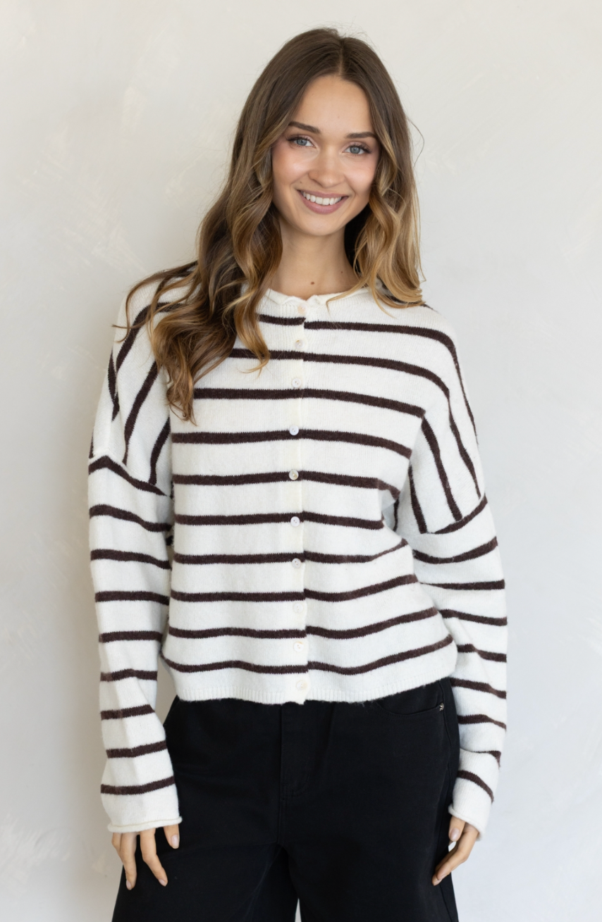 Cabana Striped Piper Cardigan-Cream Brown