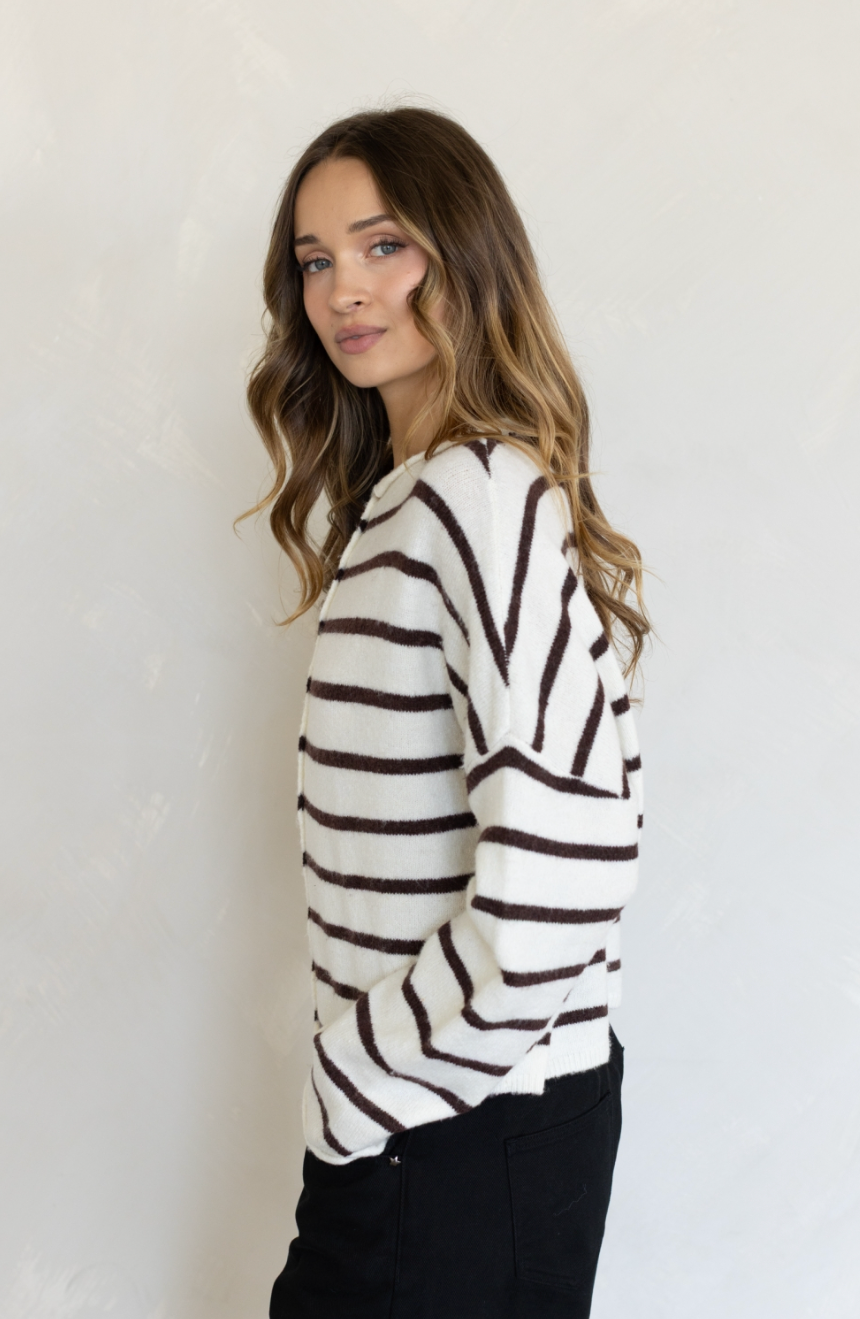 Cabana Striped Piper Cardigan-Cream Brown