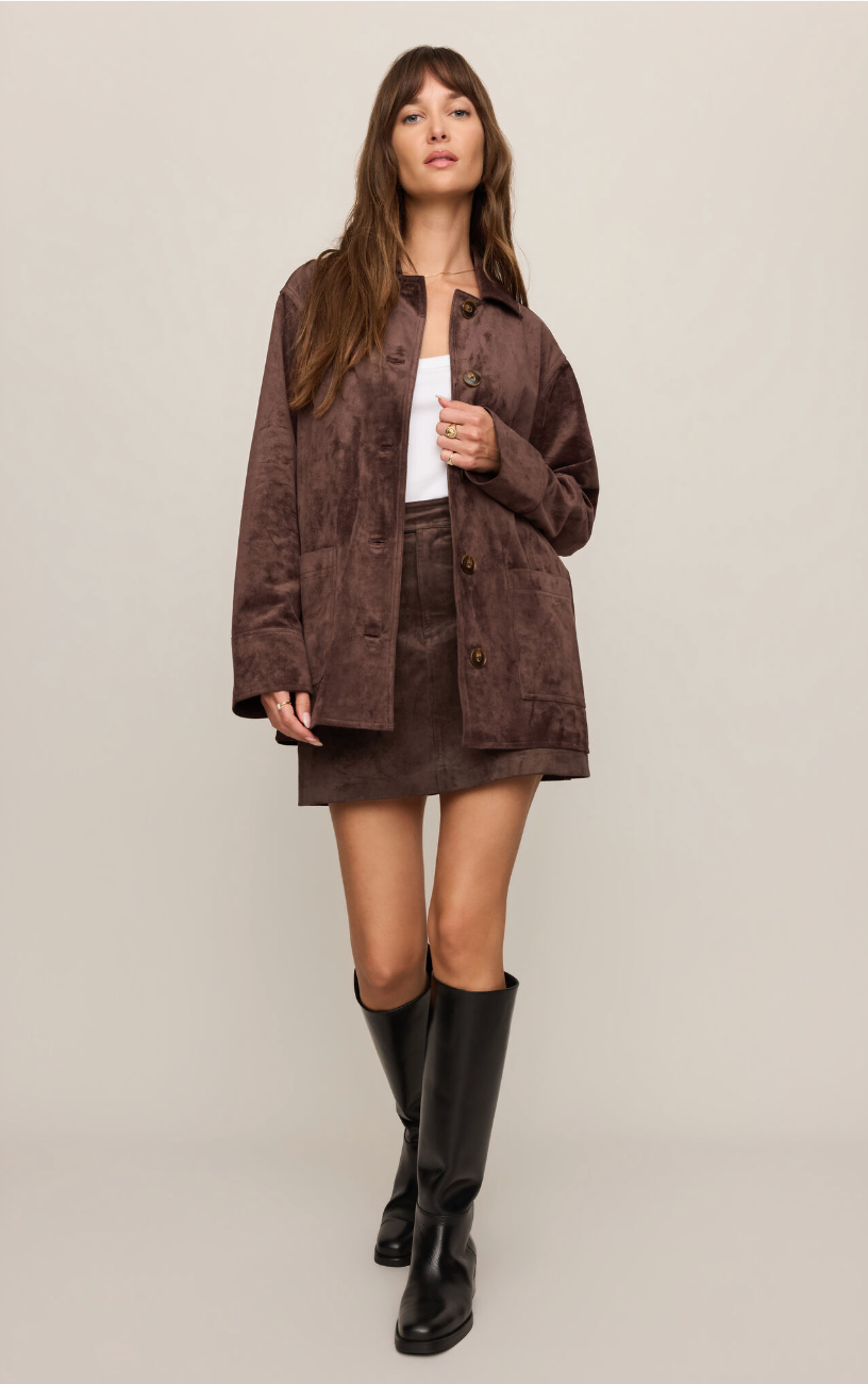 Decker Faux Suede Chore Coat-Dark Chocolate