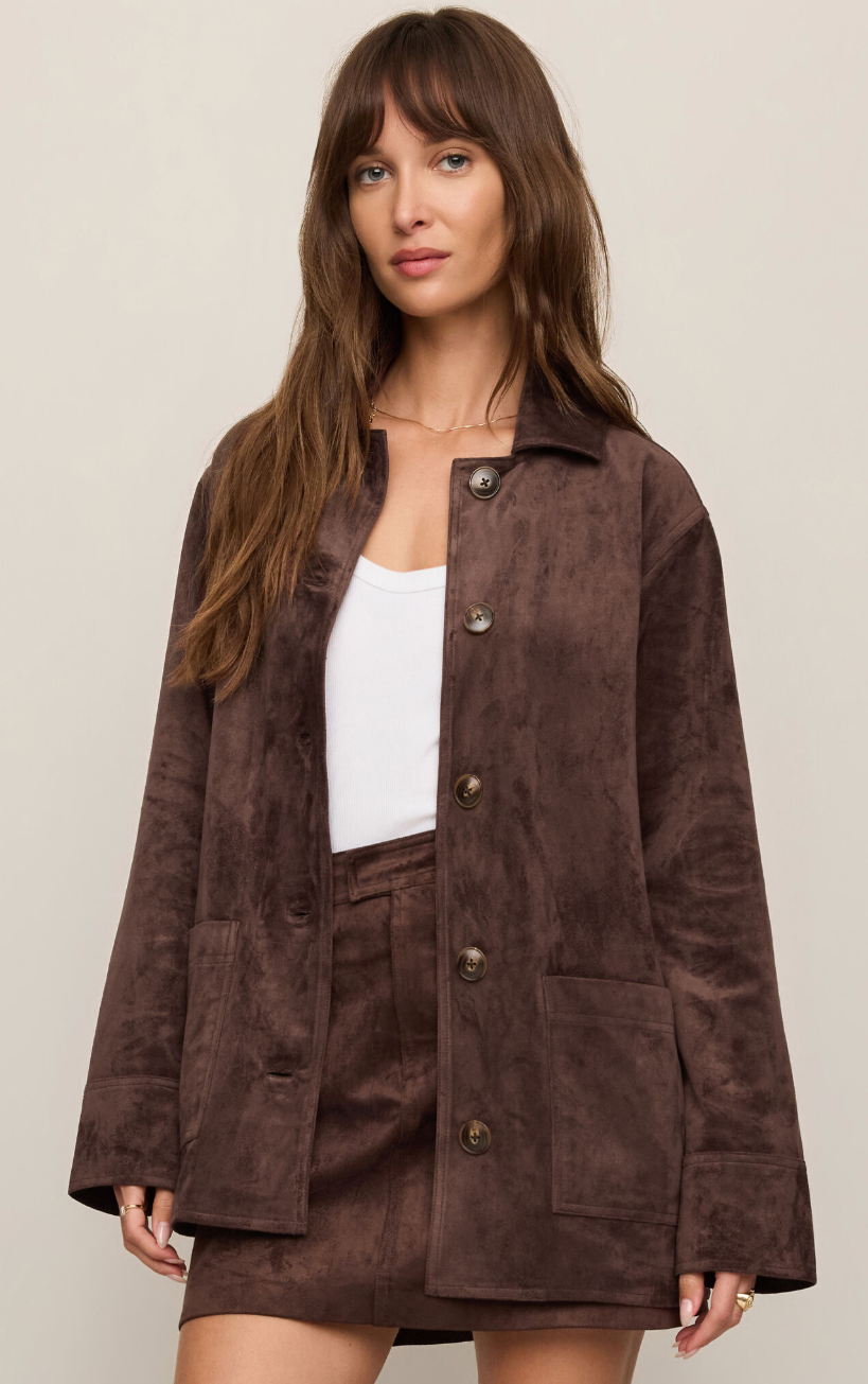 Decker Faux Suede Chore Coat-Dark Chocolate