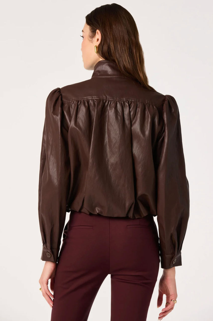 Estero Faux Leather Bomber Jacket-Brown