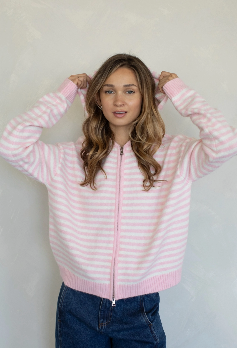 Cooper Hooded Sweater-Pink Stripe
