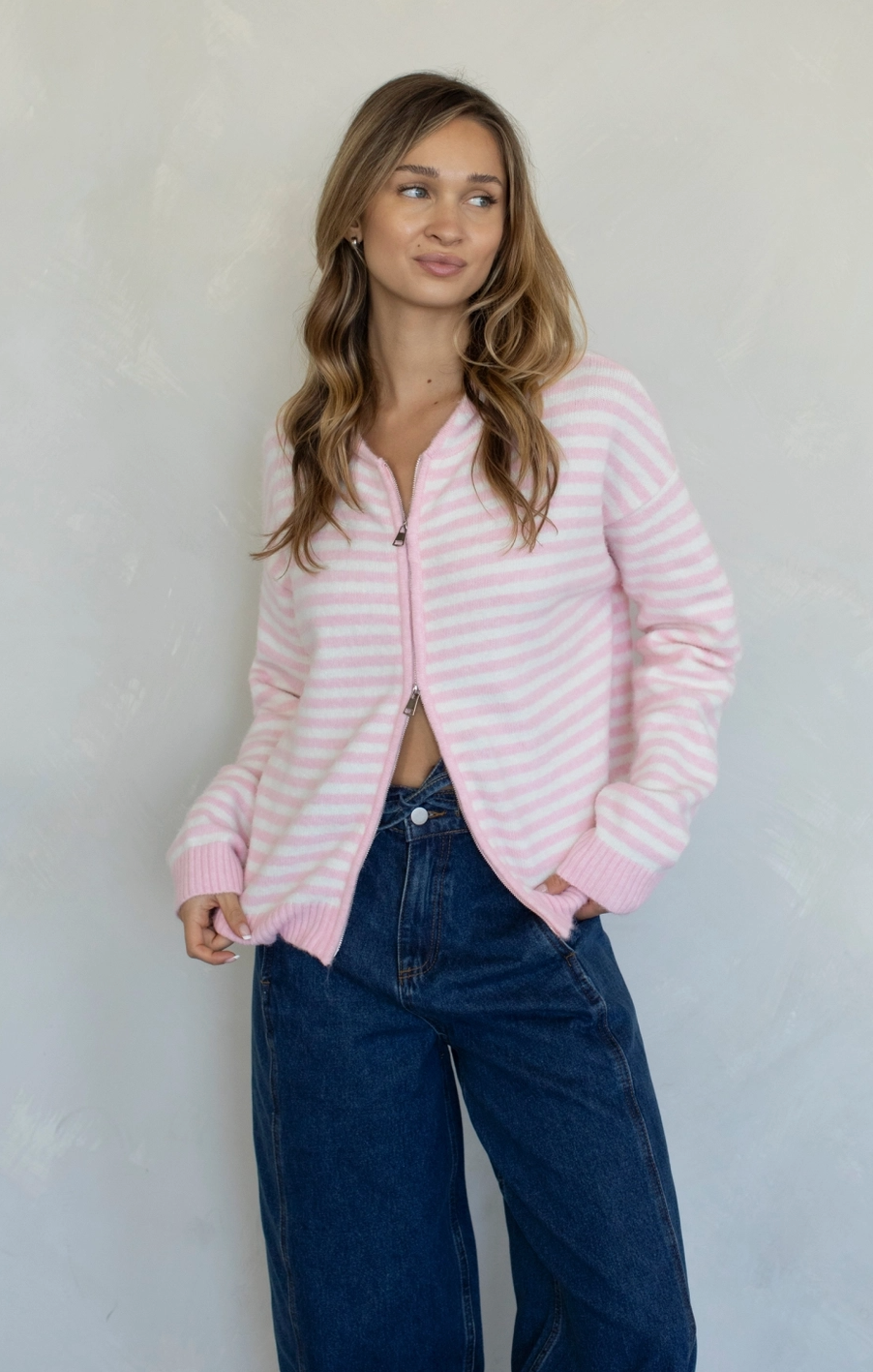 Cooper Hooded Sweater-Pink Stripe