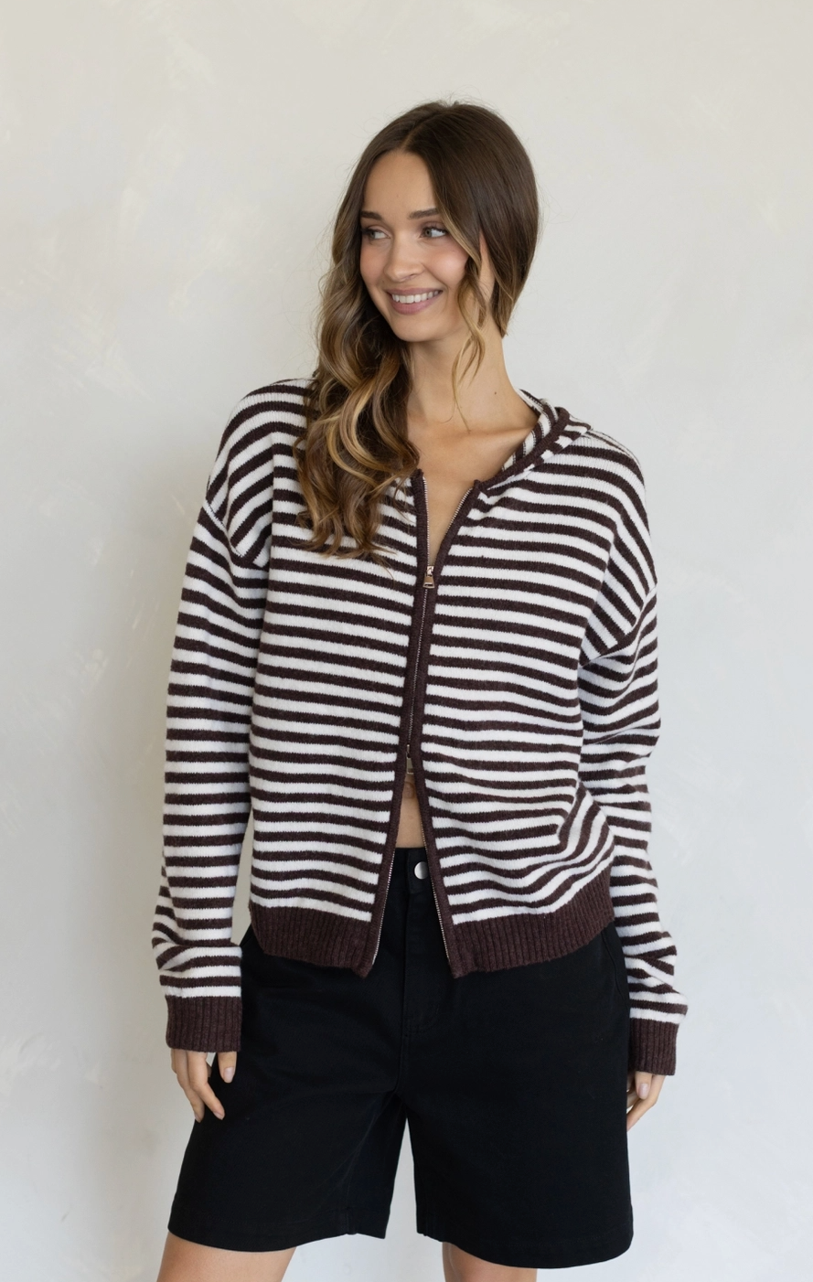 Cooper Hooded Sweater-Brown Stripe