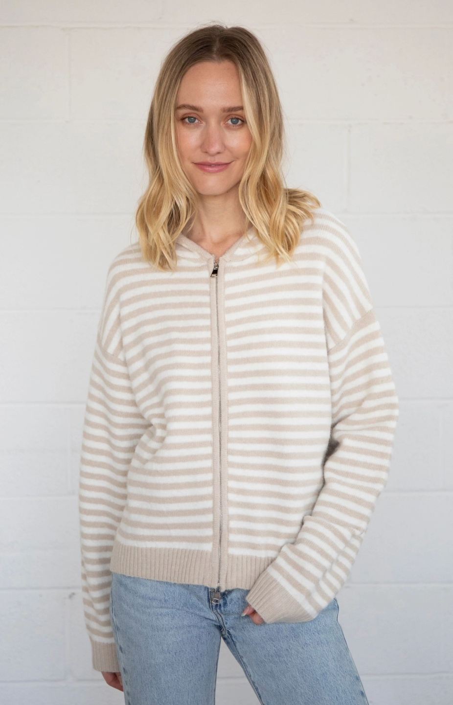 Cooper Hooded Sweater-Beige Stripe