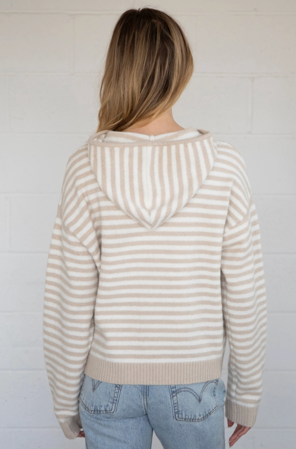 Cooper Hooded Sweater-Beige Stripe