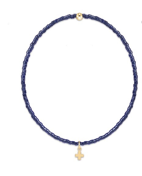 hope classic navy bracelet- signature cross small gold charm