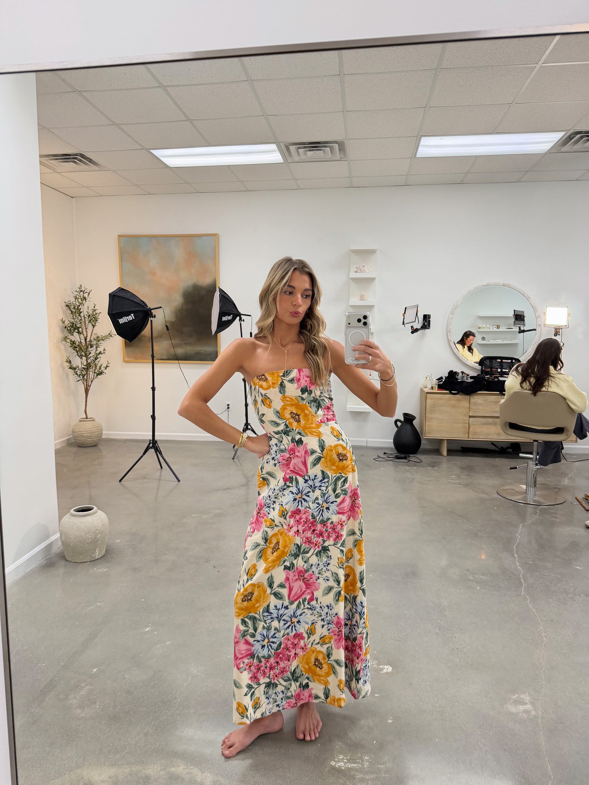 Bold Floral Strapless Dress