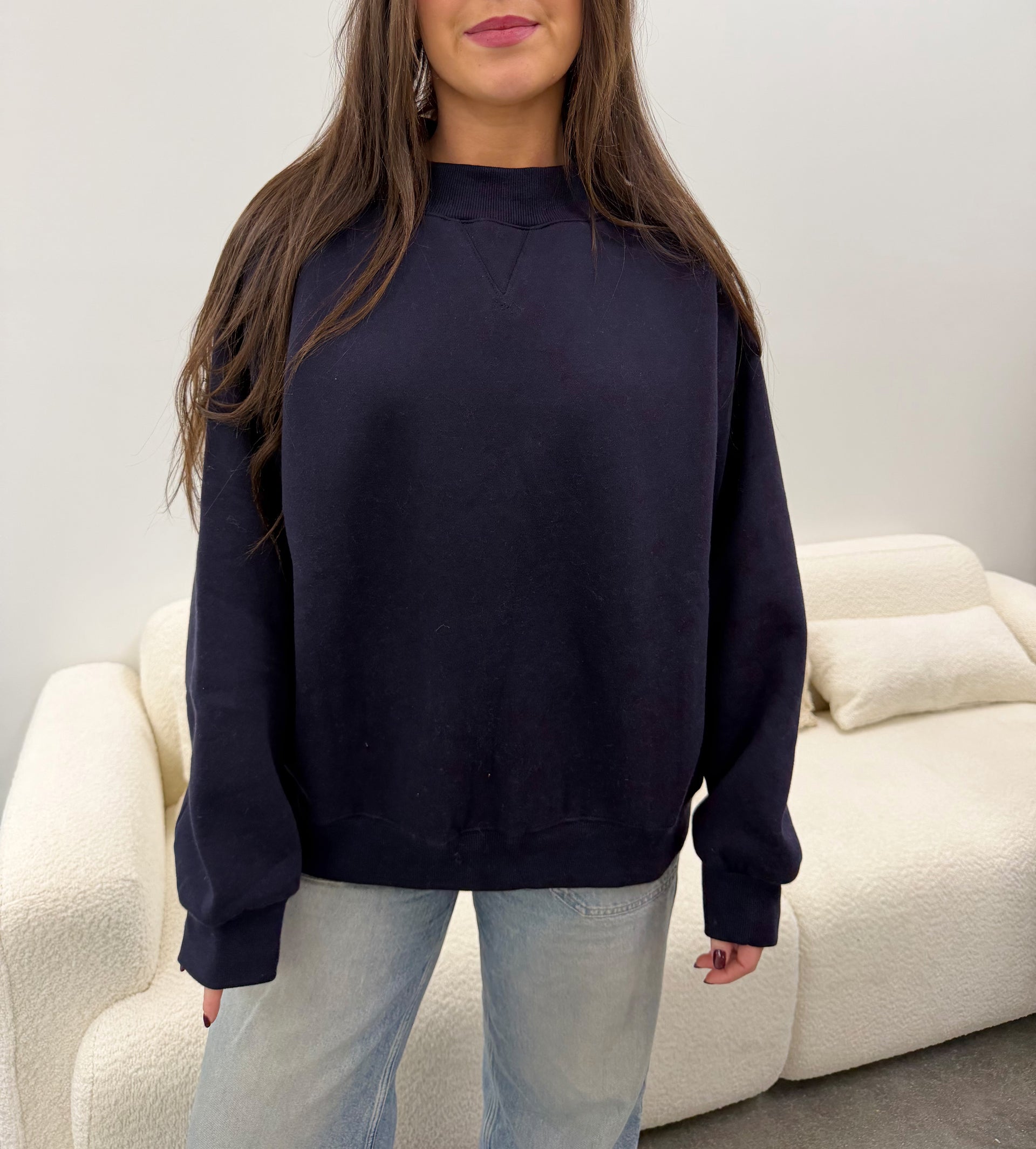 Mock Neck Pullover Navy