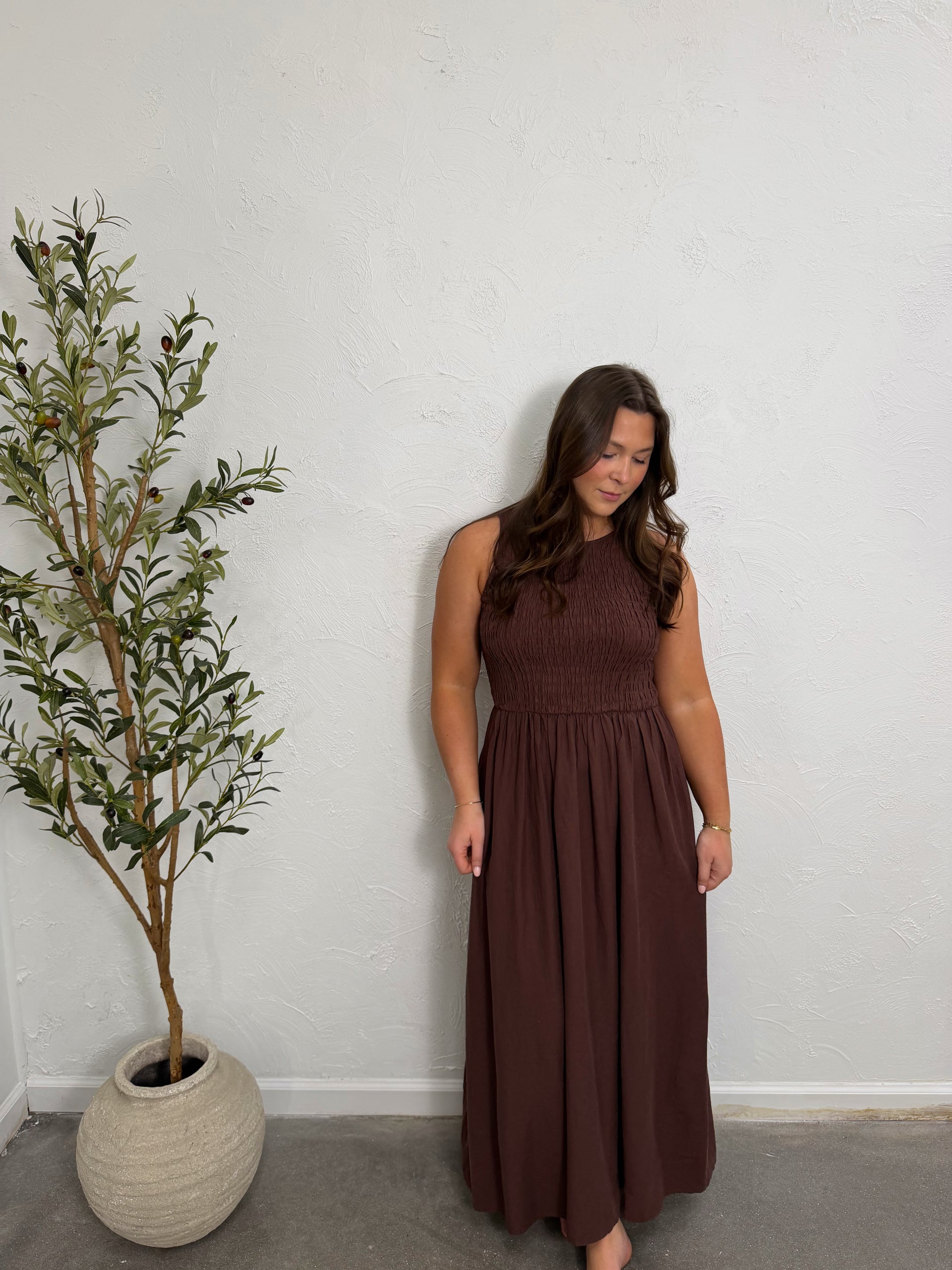 Juniper Linen Maxi Dress Chocolate Cherry