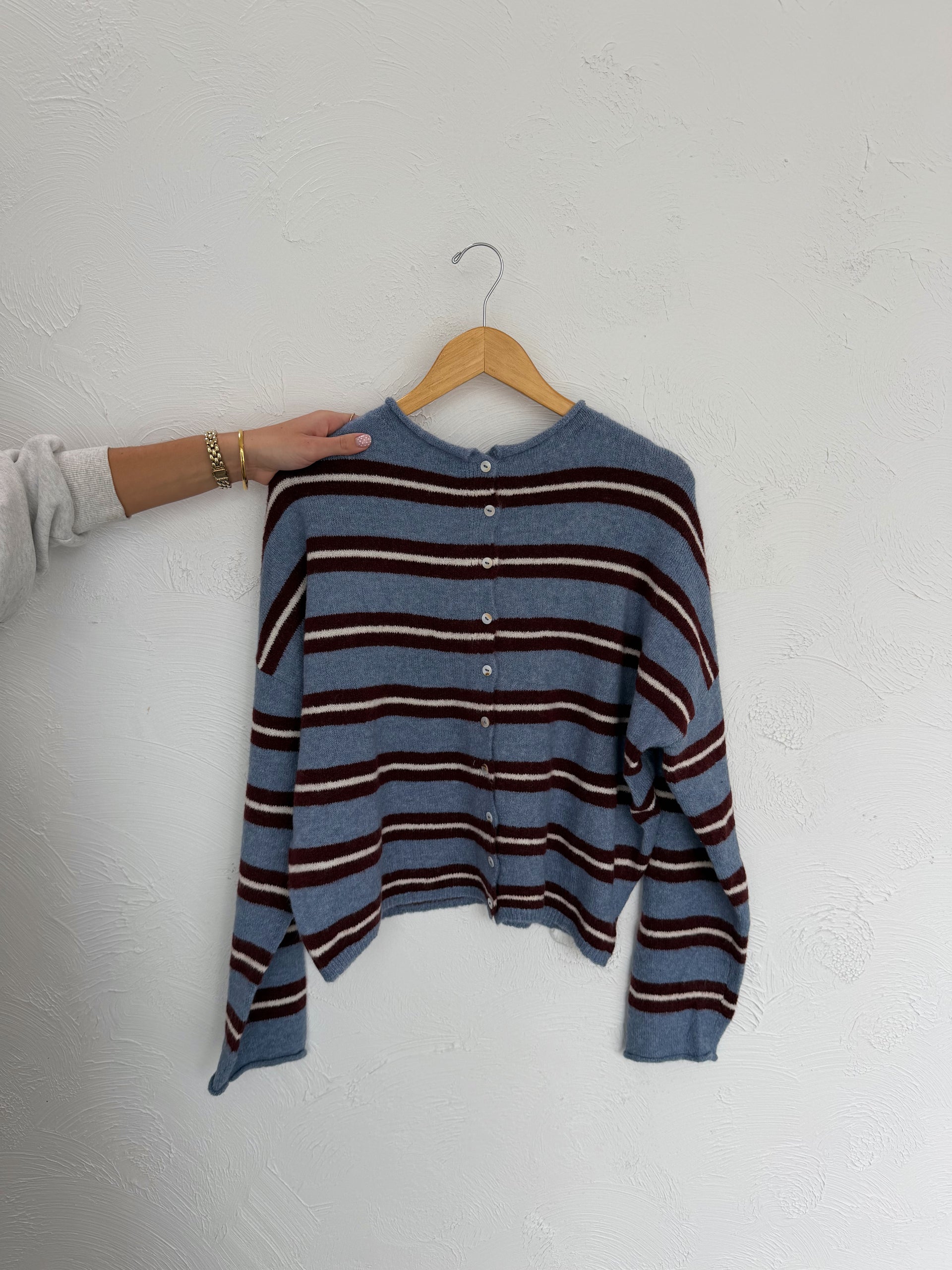 Piper Cardigan Varsity Stripe Dusty Blue