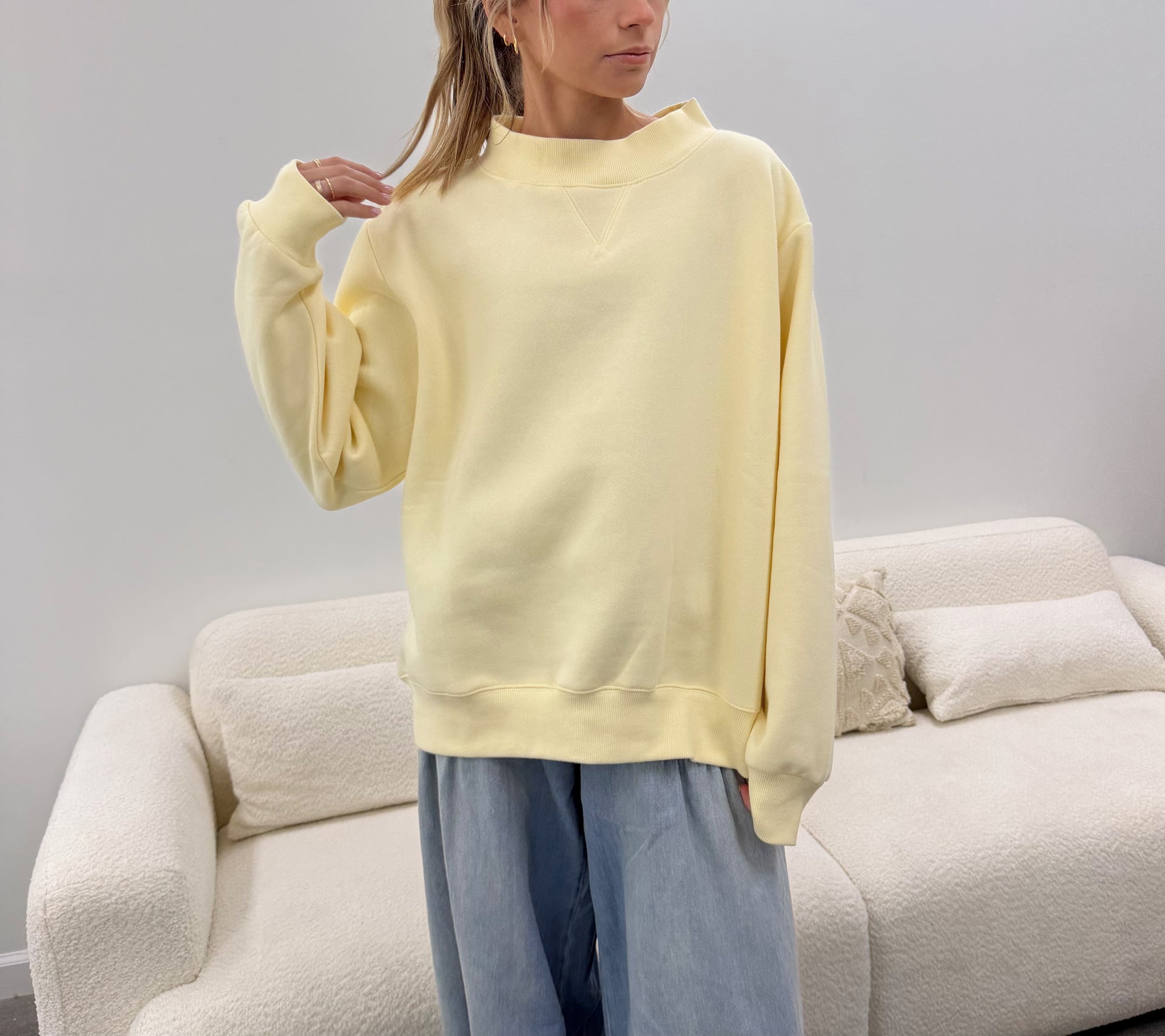Mock Neck Pullover Butter Yellow