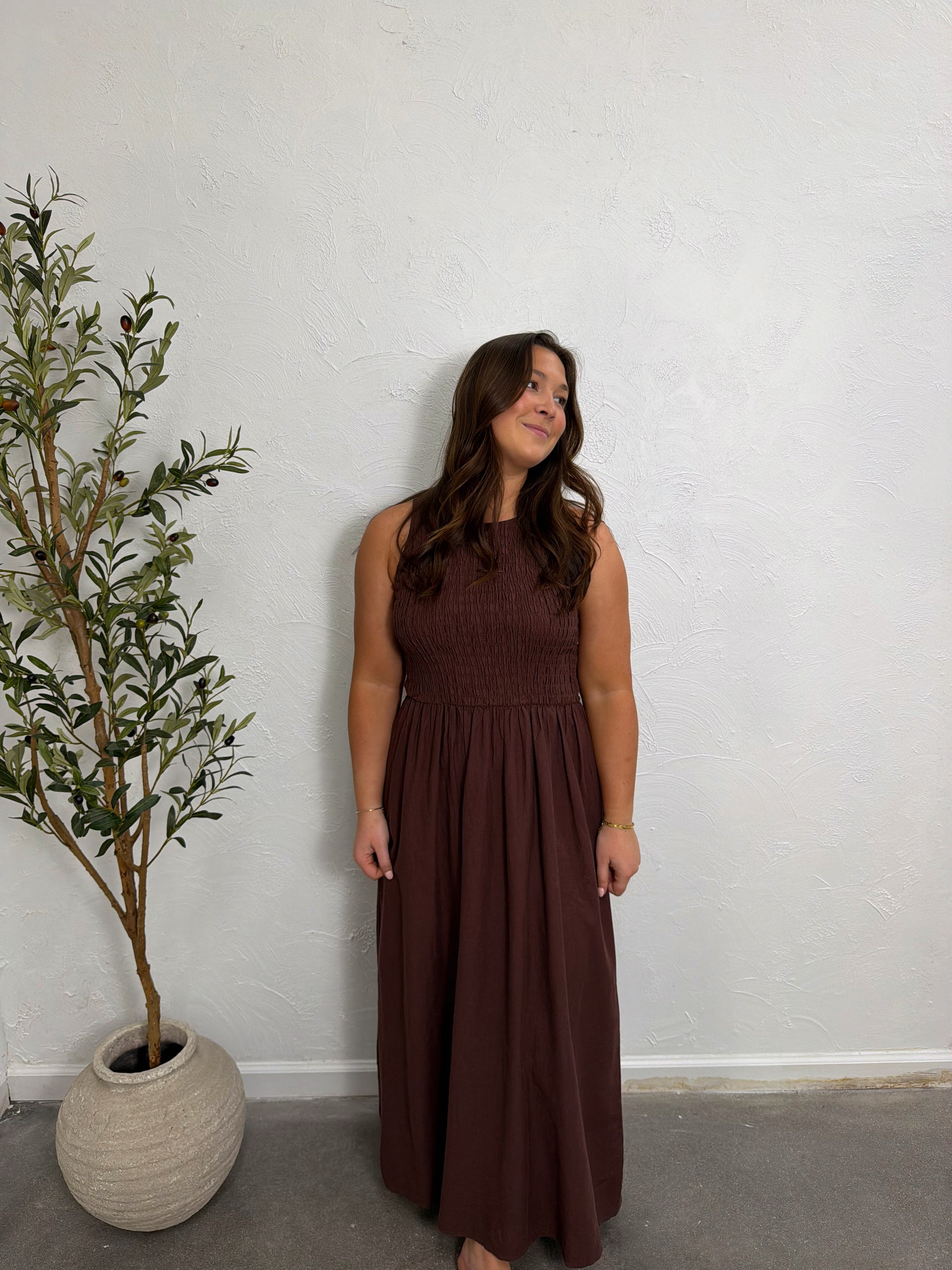 Juniper Linen Maxi Dress Chocolate Cherry